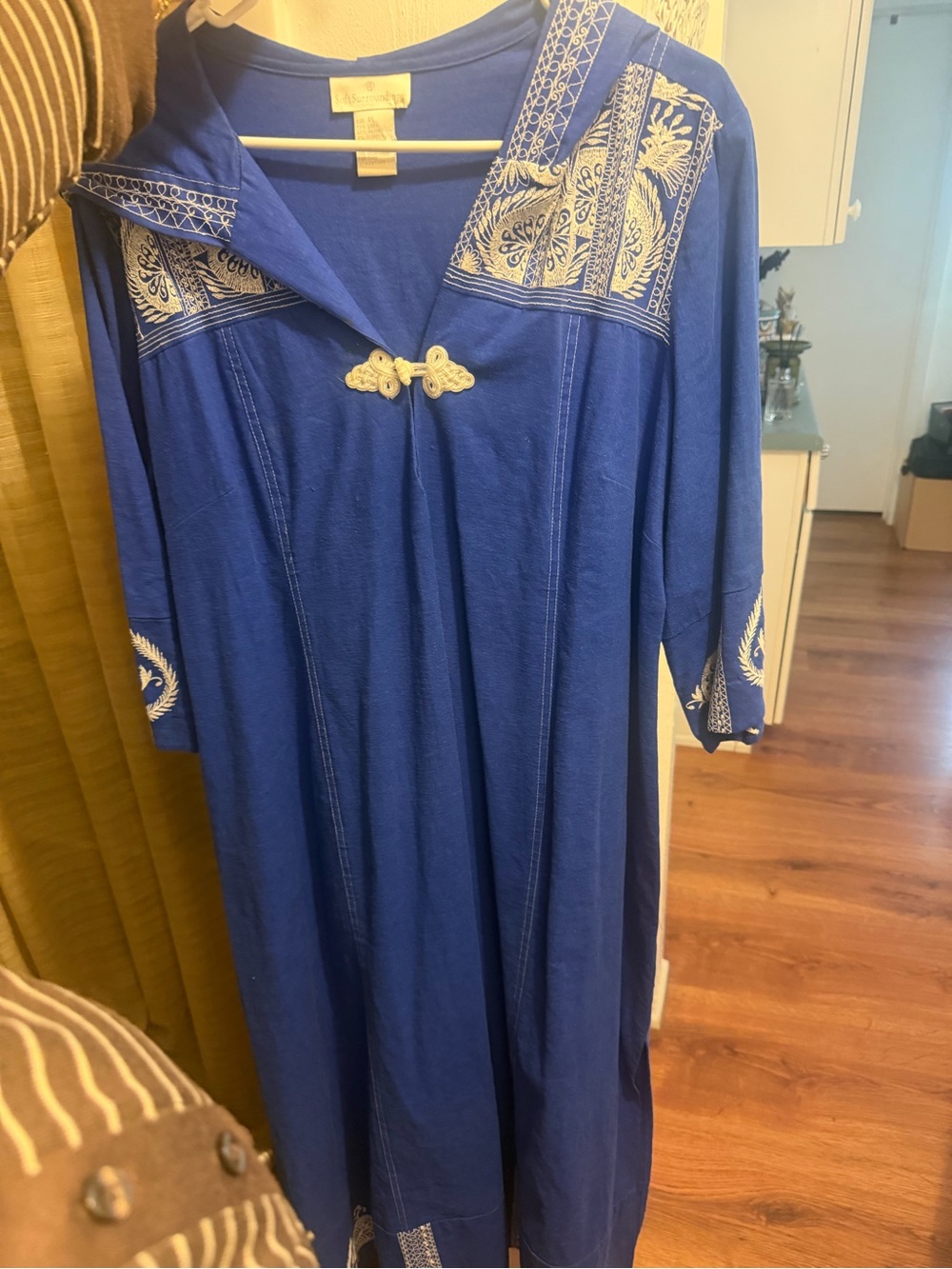 Soft Surroundings Cobalt Blue Long Sleeve Embroidered Tunic Dress